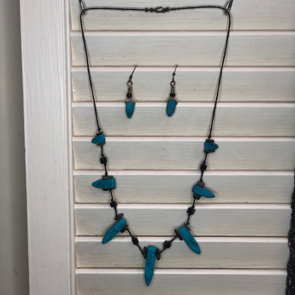 Turquoise and black necklace and earring set